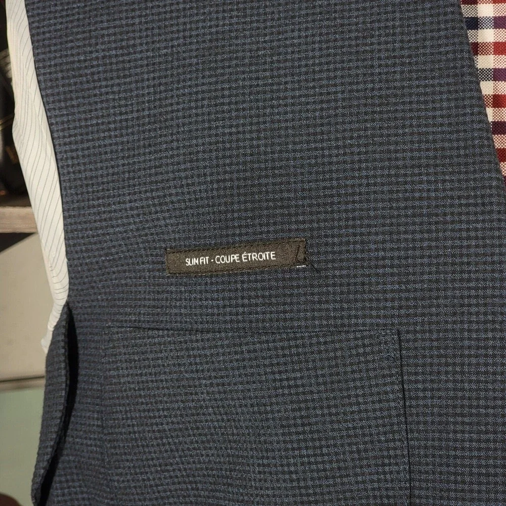 Zanetti Mens Seersucker‎ Sport Coat Two Button Navy Checked Slim Size XL